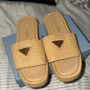 Prada Women's Beige Woven Mules